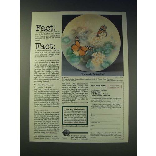 1989 The Bradford Exchange Monarch Butterflies plate Ad - Lena Liu