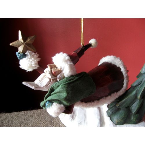 Flying Santa & Curved Christmas Tree As Hanger, Wood & Fabric