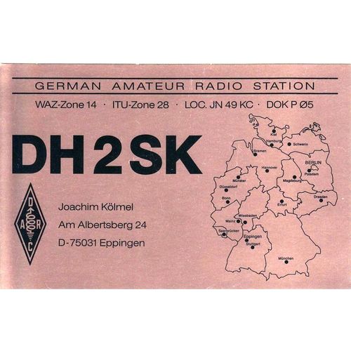 German Amateur Radio QSL Card DH2SK Eppingen Germany Kolmel 1998