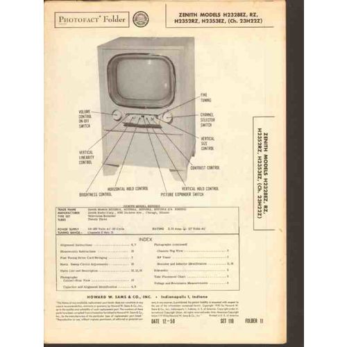ZENITH model H2328EZ H2352RZ H2353EZ TV receiver Sams Photofact manual