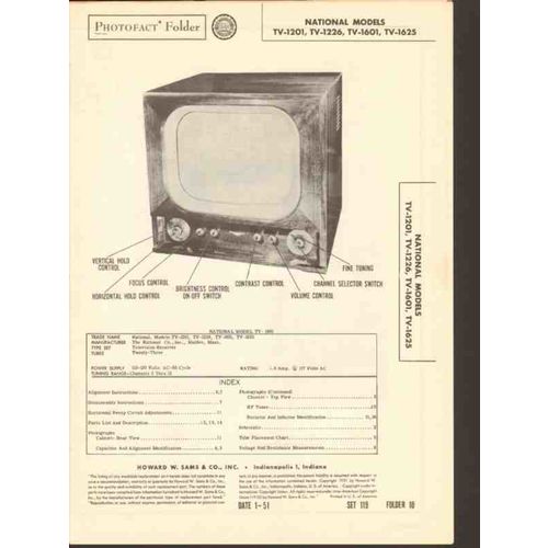 NATIONAL model TV-1201 26 TV-1601 25 television Sams Photofact manual