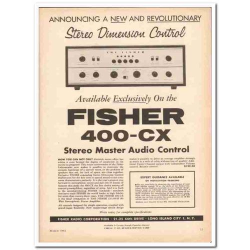 FISHER RADIO CORP 1961 Stereo Dimension Control 400-CX vintage ad