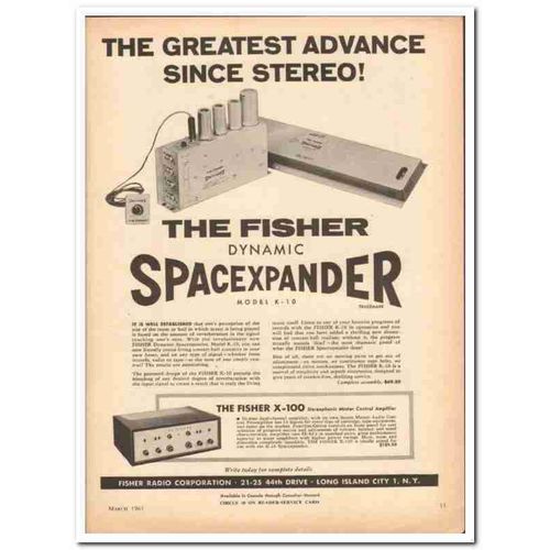 FISHER RADIO CORP 1961 K-10 Dynamic Spacexpander stereo vintage ad