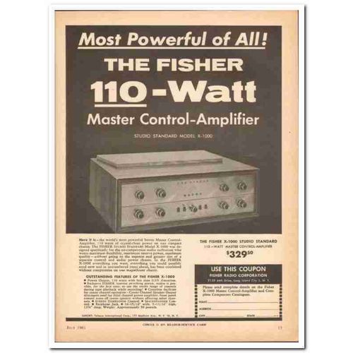 FISHER RADIO CORP 1961 X-1000 Master Control-Amplifier vintage ad