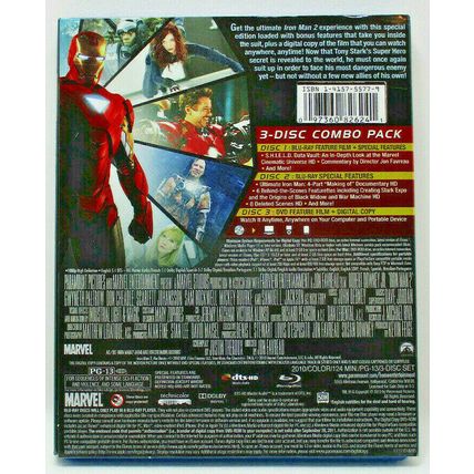Iron Man 2 (Blu-ray/DVD, 2010, Includes Digital Copy) (3 Disc Set) (L18)