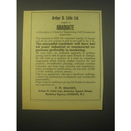 1966 ADL Arthur D. Little Ltd. Ad - Arthur D. Little Ltd. Requires a Graduate