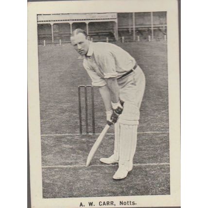 DC Thomson Cricketers 1924 'X' size Trade Card AW Carr Notts Vanguard