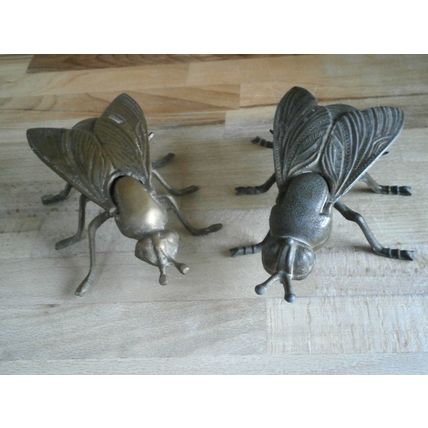 Two Vintage French Metal Fly Ashtrays