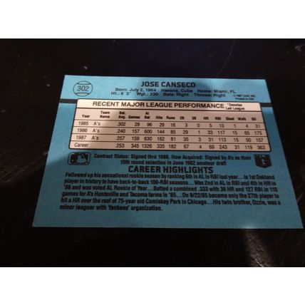 1988 Donruss Card # 302 Jose Canseco Excellent (5) Oakland Athletics