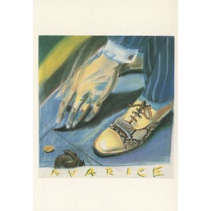 Man Picking Up Money Coin by Dog Poos Toilet Painting Postcard