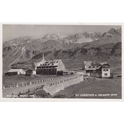St Christoph Church Arlberg Swiss Real Photo Postcard & Official Old Stamp Frank