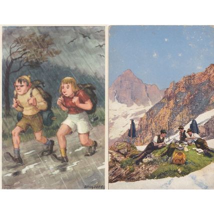 Swiss Camping Jogging Campers 2x Old Postcard s