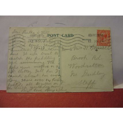 CASTLE RUINS, Aberystwyth used vintage postcard by Dennis 1923 pm =