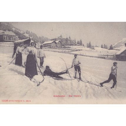 Adelboden Die Hotels Skiing Snow Comic Old Switzerland Postcard