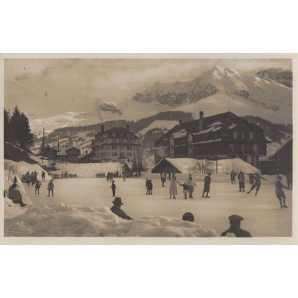 Adelboden Eislauf 1929 Walking On Ice Antique Switzerland Postcard