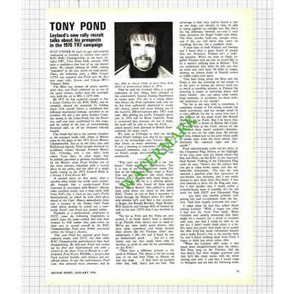 Tony Pond Rally Driver - 1976 Article