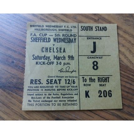 1968 FA Cup 5th Round Programme & Ticket, Sheff Weds vs Chelsea