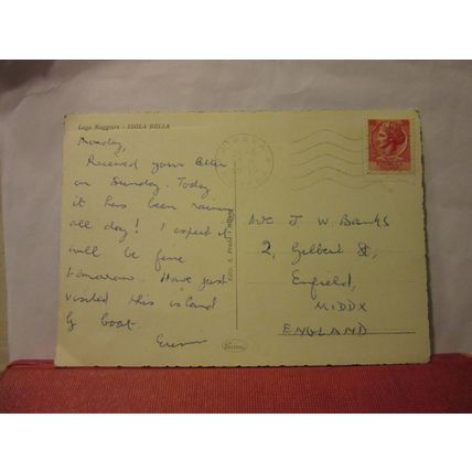 ISOLA BELLA, LAGO MAGGIORE, ITALY used vintage postcard 1955 postmark #