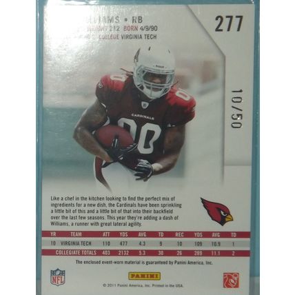 2011 Rookies & Stars RYAN WILLIAMS (Cardinals) Rookie Jumbo patch #277 10/50