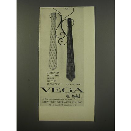 1956 Stratford Neckwear Vega De Madrid Ties Ad - The spirit of the Flamenco