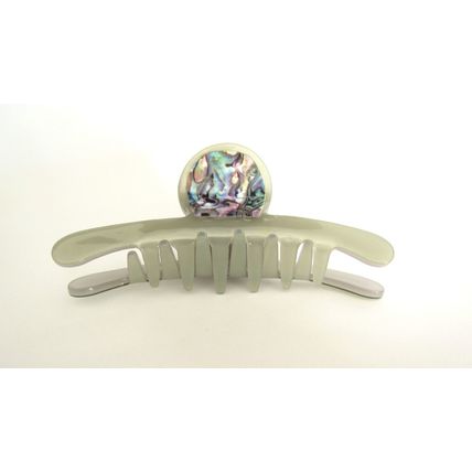 Shiny greenish/ gray with abalone effect hair claw clip for fine, thin hair