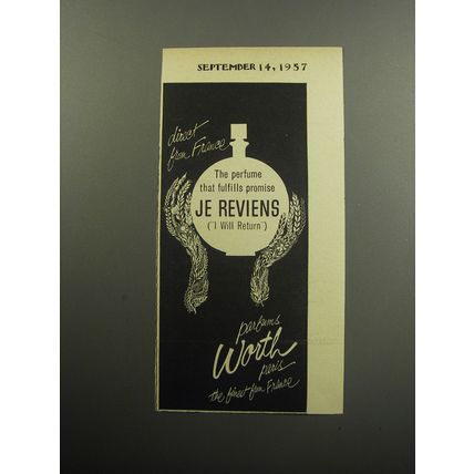 1957 Worth Je Reviens Perfume Advertisement - Direct from France