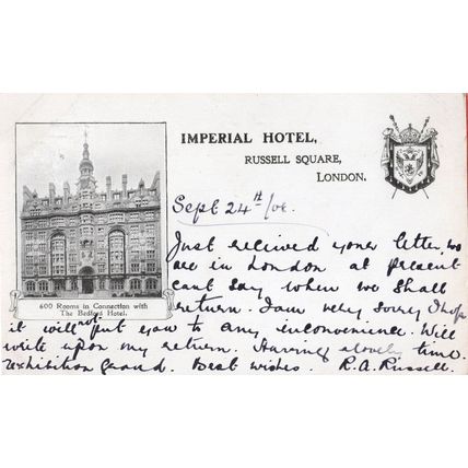 Imperial Hotel London Has 600 Rooms Old Advertising Postcard