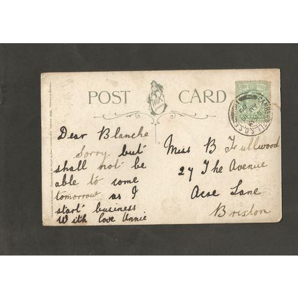 Genealogy Postcard Blanche Fullwood 27 The Avenue Acre Lane Brixton 1909