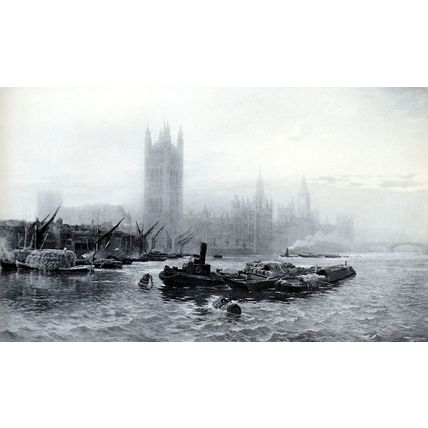 WESTMINSTER 1893 George Vicat Cole - Palace -Thames PHOTOGRAVURE