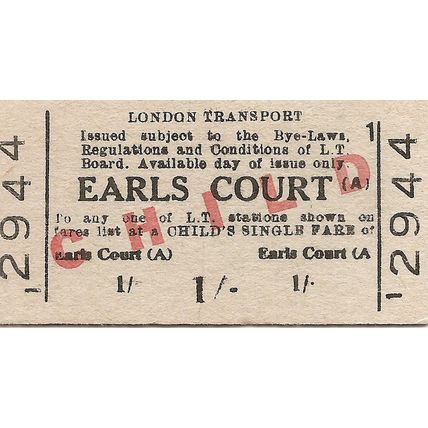 London Transport Edmondson Ticket - Earls Court (A) - 1/-