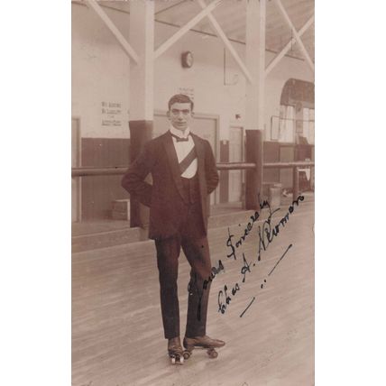 Chas Newman Ballroom Figure Skater Skating Antique Hand Signed Postcard