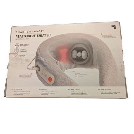 RealTouch Shiatsu Neck Massager Compact Heated Sharper Image Slim Design Relief