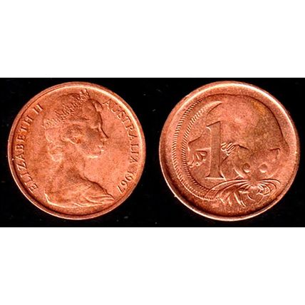 Australia One Cent 1967 Used Coin Possum Queen Elizabeth II 1c QE II