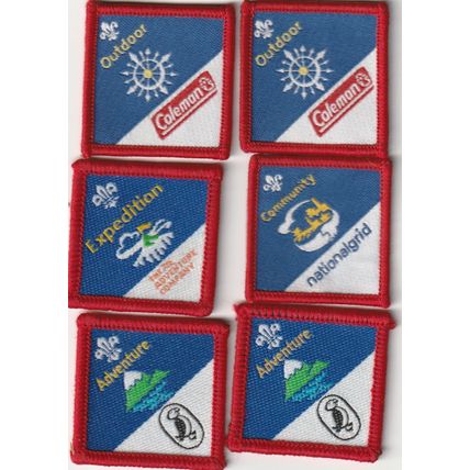 Scout Badges - 6 x Scout Various Challenges - 3 White/3 Black Backs (BY183)