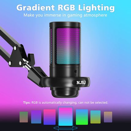 NJSJ USB Gaming Microphone for PC, Condenser Mic with Boom Arm for PS4/ PS5/ Mac