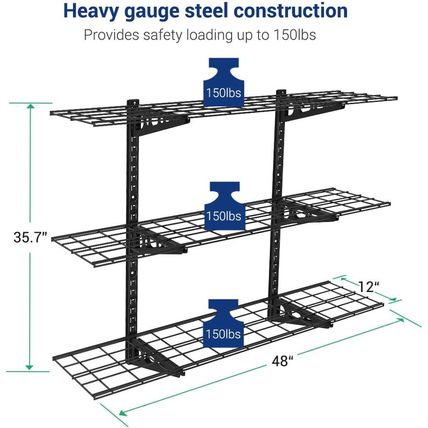 FLEXIMOUNTS 3 Tier 1X4Ft Garage Storage Wall Shelving, 12X48Inch per Shelf Heigh