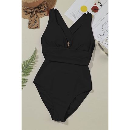 Black Deep V Neck Crossover Backless Ruched High Cut Monokini