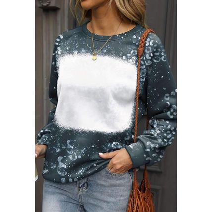 Blue Leopard Bleached Raglan Sleeve Crewneck Sweatshirt