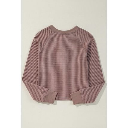 Chestnut Textured Knit Henley Long Sleeve Top