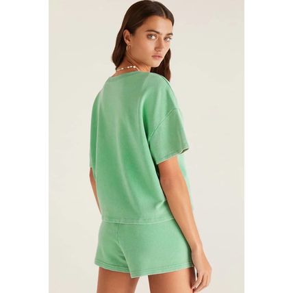 Mint Green Plus Size V Neck Tee Patched Pocket Drawstring Shorts Set