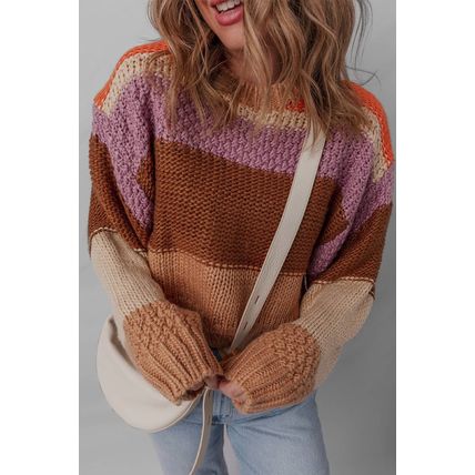 Multicolour Cropped Colorblock Drop Shoulder Knitted Sweater
