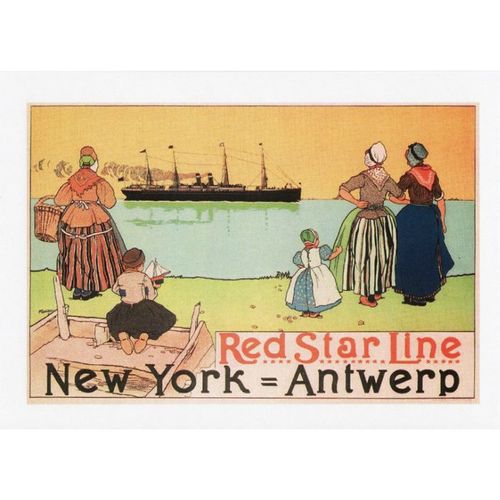 Maritime Poster Art Postcard Red Star Line New York Antwerp Steam Ship Cassiers