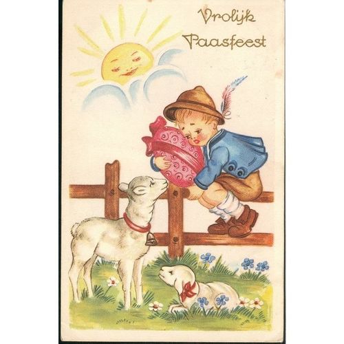 Vintage Belgium Postcard - Vrolyk Paasfeest (Easter)