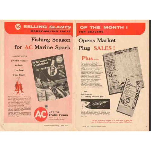 ac spark plug 1957 fishing season marine rustproof plugs vintage ad