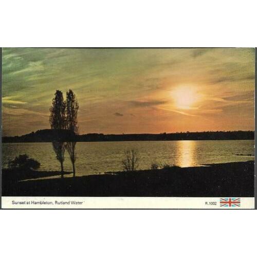 Hambleton, Rutland - sunset, Rutland Water - Dennis postcard c.1970s