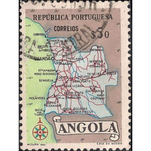 ANGOLA, Map of Angola, blue 1955, $0.50, #2