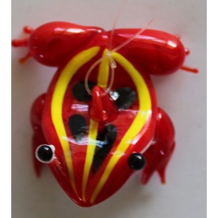 Vintage, ( 1970's) Hand Made, Art Glass Floating Red & Yellow Frog