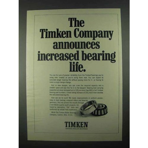 1967 Timken Bearings Ad - Increased Bearing Life