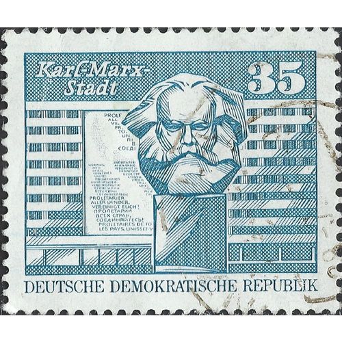 DDR, Construction, Marx Monument, Karl-Marx-Stadt, large, blue 1973, 35pf, #3