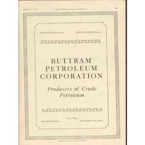 BUTTRAM PETROLEUM CORPORATION 1928 producers crude oil vintage ad